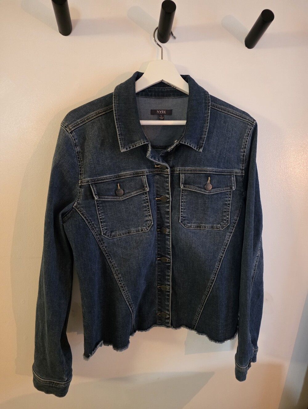 Like New Jean Jacket Size NYDJ LARGE Frayed Edge.